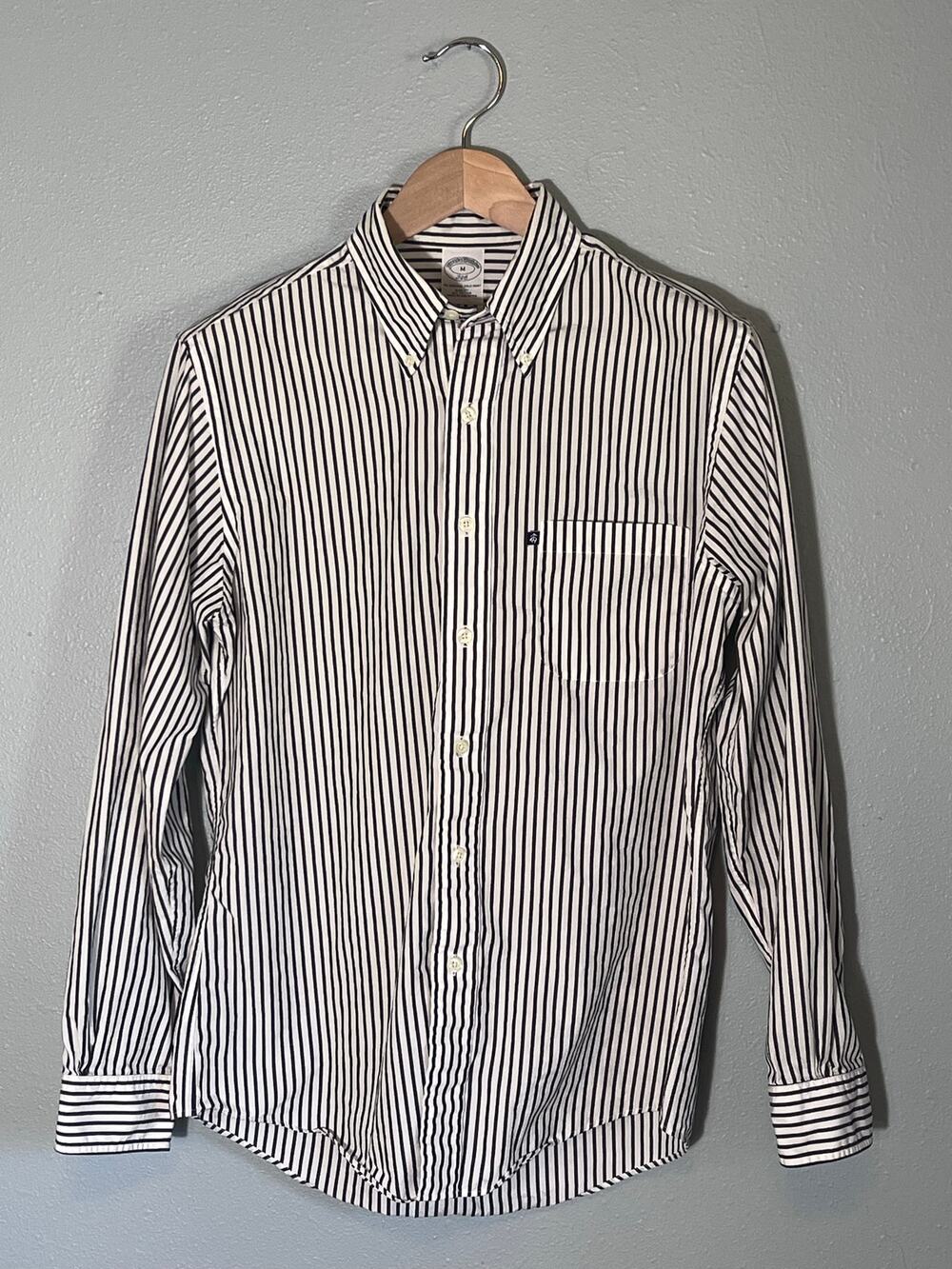 Brooks Brothers Striped Shirt M Original 346 Slim Fit Long Sleeve Black White